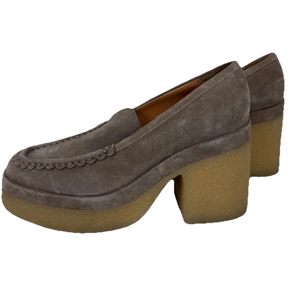 Marc Fisher Lina Platform Loafer Size 11 Suede Tan Slip On Shoes Academia Preppy
